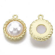 Alloy Pendants, with ABS Plastic Imitation Pearl, Half Round, White, Light Gold, 18.5x15x6mm, Hole: 1.5mm(PALLOY-S132-052)