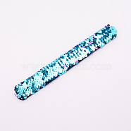 Mermaid Slap Bracelets, Two-color Reversible Charm Sequins Flip Wristbands, Cornflower Blue, 214x28x5.5mm(BJEW-TAC0004-03R)