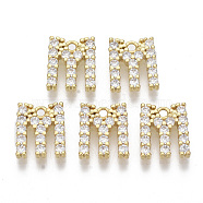 Brass Micro Pave Cubic Zirconia Charms, Nickel Free, Letter, Clear, Real 18K Gold Plated, Letter.M, 11.5x10x2.5mm, Hole: 1.2mm(KK-T060-05-M-G-NF)