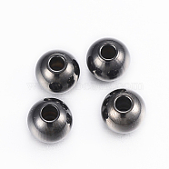 304 Stainless Steel Beads, Round, Electrophoresis Black, 6x5mm, Hole: 2mm(STAS-H394-04B)