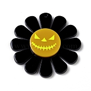 Printed  Acrylic Pendants, for Halloween, Sunflower with Pumpkin Charm, Black, 39.5x4.5mm, Hole: 1.6mm(MACR-F072-11)