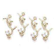 Brass Micro Pave Cubic Zirconia Links Connectors, Long-Lasting Plated, Branch and Leaves, Light Gold, Clear, 22.5x10x3mm, Hole: 1mm(KK-R111-037)
