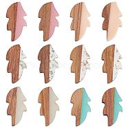 12Pcs 6 Colors Transparent Resin & Wood Cabochons, Leaf, Mixed Color, 2pcs/color(RESI-OC0001-29)