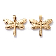 304 Stainless Steel Pendants, Dragonfly, Golden, 27.5x36x4mm, Hole: 4x8mm(STAS-J036-073G)