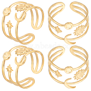 Beebeecraft 6Pcs Star & Moon & Sun 304 Stainless Steel Open Cuff Ring Findings, Bezel Cup Ring Settings with Round Tray, Real 18K Gold Plated, US Size 6 1/2(16.9mm), Tray: 2mm and 3mm(RJEW-BBC0001-03)