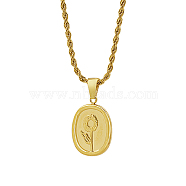 Stainless Steel Pendant Necklaces for Women, Oval with Sunflower, Real 18K Gold Plated, 15.75 inch(40cm)(ZR3871-1)