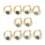Natural Green Spot Jasper Round Beaded Hoop Earrings, Real 18K Gold Plated Brass Jewelry, Cadmium Free & Lead Free, 19x15x6.5mm(EJEW-A099-03G-04)