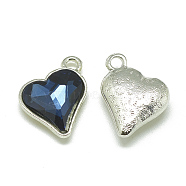 Alloy Glass Pendants, Faceted, Heart, Platinum, Prussian Blue, 17x15x5mm, Hole: 1.5mm(PALLOY-T040-12mm-13)