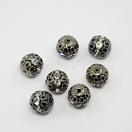 Brass Grade A Rhinestone Beads, Gunmetal, Round, Crystal, 12mm in diameter, Hole: 1.5mm(X-RB-A011-12mm-01B)
