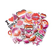 Cartoon Lesbian Pride Theme Paper Stickers Set, Waterproof Adhesive Label Stickers, for Water Bottles, Laptop, Luggage, Cup, Computer, Mobile Phone, Skateboard, Guitar Stickers Decor, Mixed Color, 3.2~7.5x3.8~7.4x0.02cm, 50pcs/bag(DIY-M031-55)