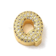 Brass Micro Pave Clear Cubic Zirconia Charms, Real 18K Gold Plated, Letter Q, 13x11.5x5mm, Hole: 2mm(ZIRC-C009-01G-Q)