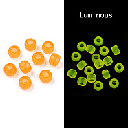 Transparent & Luminous Plastic Beads, Frosted, Glow in the Dark, Barrel, Orange, 9x6mm, Hole: 3.8mm, about 1900pcs/500g(KY-T025-01-H07)
