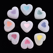 Flocky Acrylic Beads, Bead in Bead, Heart, Mixed Color, 16x18x11mm, Hole: 2mm(X-MACR-S275-28)