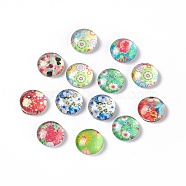 Half Round/Dome Floral Printed Glass Flatback Cabochons, Mixed Color, 10x4mm(X-GGLA-A002-10mm-UU)