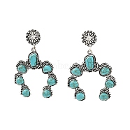 Flower Synthetic Turquoise Dangle Stud Earrings, Zinc Alloy Long Drop Earrings for Women, Antique Silver, 53x37.5mm(EJEW-G370-04AS)