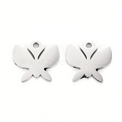 Tarnish Resistant 304 Stainless Steel Charms, Laser Cut, Butterfly, Stainless Steel Color, 9x10x1mm, Hole: 1.2mm(STAS-I151-01P)