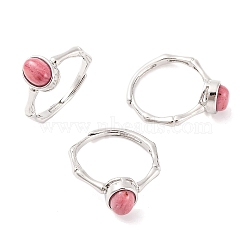 Oval Natural Rhodonite Adjustable Rings, Brass Ring for Women, Long-Lasting Plated, Lead Free & Cadmium Free, Platinum, Inner Diameter: 18mm(RJEW-Q817-04P-04)