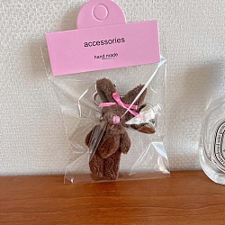 Cute Fluffy Wool Rabbit Keychain, Hanging Decoration, Coconut Brown, 70~85mm(PW-WGFE0BE-01)