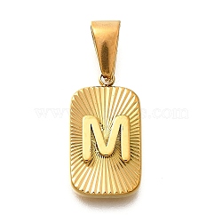 304 Stainless Steel Pendants, Rectangle with Letter Charm, Real 18K Gold Plated, Letter M, 22x12.5x4mm, Hole: 8x4mm(STAS-S161-01M-G)