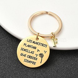 201 Stainless Steel & Brass Letter Keychain, with Alloy Rings, Golden, Letter F, 6.2cm, Pendant: 12~30mm(KEYC-YW00095-06)