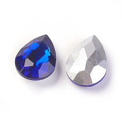 Glass Pointed Back Rhinestone, Back Plated, Faceted, Teardrop, Royal Blue, 14x10x5mm(RGLA-Q001-12)