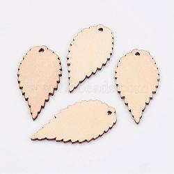 Undyed Wooden Pendant, Leaf, Antique White, 50x26x2mm, Hole: 2x3mm(WOOD-K005-12)