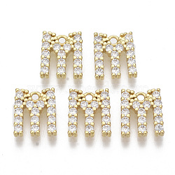 Brass Micro Pave Cubic Zirconia Charms, Nickel Free, Letter, Clear, Real 18K Gold Plated, Letter.M, 11.5x10x2.5mm, Hole: 1.2mm(KK-T060-05-M-G-NF)