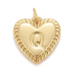 Rack Plating Real 18K Gold Plated Brass Pendants, with Jump Rings, Long-Lasting Plated, Lead Free & Cadmium Free & Nickel Free, Heart with Letter A~Z, Letter.Q, 16x15x2.5mm, Jump Ring: 5x0.5mm, 3mm Inner Diameter(KK-E260-01G-Q)