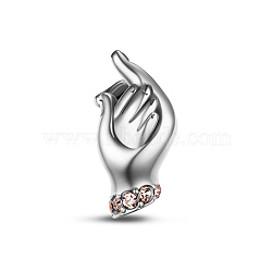 TINYSAND 925 Sterling Silver Hold the Hands European Beads, with Rhinestone, Large Hole Beads, Platinum, 16.14x7.01x8.67mm, Hole: 4.23mm(TS-C-130)
