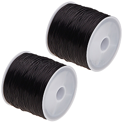 2 Rolls Flat Elastic Crystal Spandex String, Elastic Beading Thread, for Stretch Bracelet Making, Black, 1.0mm, about 65.61 yards(60m)/roll(EW-BBC0001-02A-02)