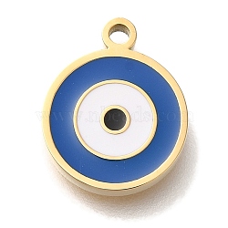 Ion Plating(IP) 304 Stainless Steel Enamel Charms, Evil Eye Charm, Real 18K Gold Plated, Royal Blue, 13x10.5x2mm, Hole: 1.4mm(STAS-P371-075G)