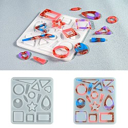 DIY Silicone Pendant Molds, Resin Casting Molds, Clay Craft Mold Tools, Mixed Shapes, White, 118x98x4mm, Inner Diameter: 20~56x20~31mm(SIMO-P008-04)