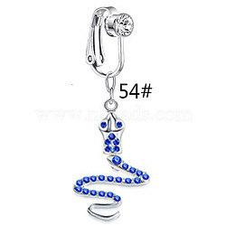 Zinc Alloy Pave Medium Blue Cubic Zirconia Clip on Belly Rings, Platinum, Snake, 20mm(FS-WGD716D-05-1)