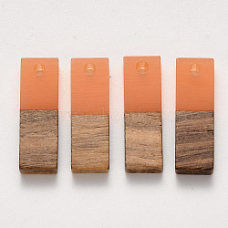 Transparent Resin & Walnut Wood Pendants, Waxed, Rectangle, Coral, 20x6.5x3~4mm, Hole: 1.8mm(X-RESI-S358-79B-B02)
