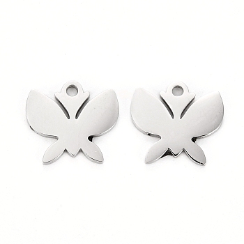 304 Stainless Steel Charms, Laser Cut, Butterfly, Stainless Steel Color, 9x10x1mm, Hole: 1.2mm