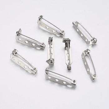 Iron Brooch Findings, Platinum, 27x5x8mm, Hole: 2mm, Pin: 0.5mm