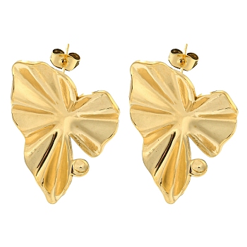 Ion Plating(IP) 304 Stainless Steel Ear Studs, Leaf, Real 18K Gold Plated, 34x25mm
