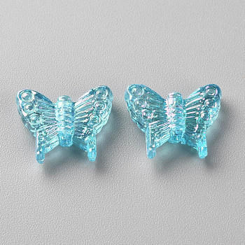 Transparent Acrylic Beads, AB Color Plating, Butterfly, Deep Sky Blue, 12.5x15x4.5mm, Hole: 1.2mm