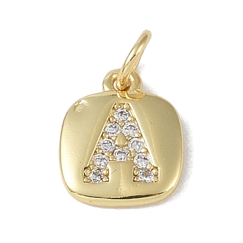 Rack Plating Brass Micro Pave CLear Cubic Zirconia Charms, with Jump Rings, Cadmium Free & Lead Free, Long-Lasting Plated, Real 18K Gold Plated, Letter A, 11.5x9x1.5mm, Hole: 2.8mm