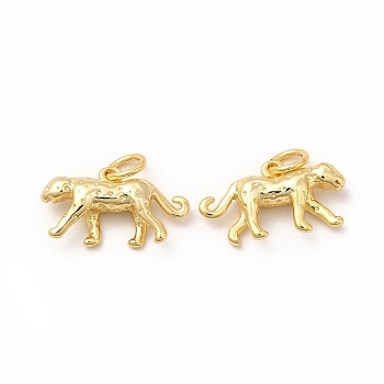 Rack Plating Brass Pendants, Long-Lasting Plated, Cadmium Free & Lead Free, Cheetah Charm, Real 18K Gold Plated, 9.5x17x4.3mm, Hole: 3.6mm