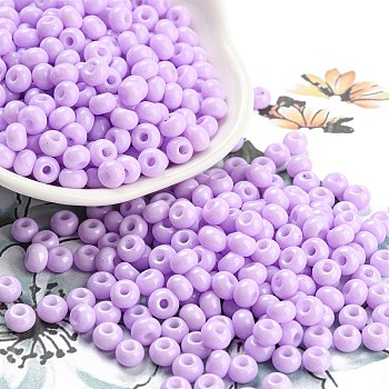 Imitation Jade Glass Seed Beads, Luster, Baking Paint, Round, Lilac, 5.5x3.5mm, Hole: 1.5mm