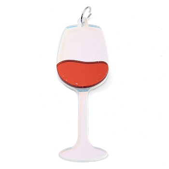 Printed Acrylic Big Pendants, with Iron Jump Ring, Goblet, Crimson, 59x20x3mm, Hole: 5mm
