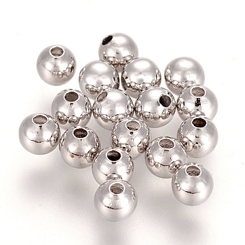 Brass Spacer Beads, Round, Nickel Free, Real Platinum Plated, 4mm, Hole: 1.2mm