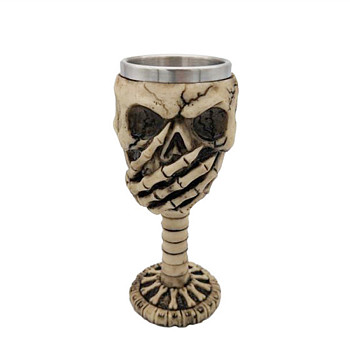 Halloween 304 Stainless Steel 3D Skull Mug, Resin Skeleton Cup, for Home Decorations Birthday Gift, Beige, 190x80x105mm, Inner Diameter: 63mm