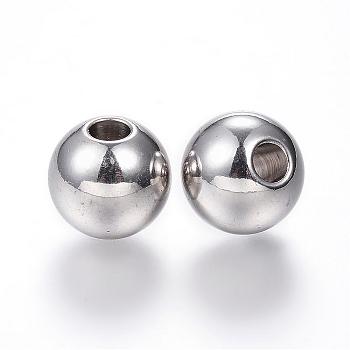 304 Stainless Steel Beads, Round, Stainless Steel Color, 12x11mm, Hole: 4mm