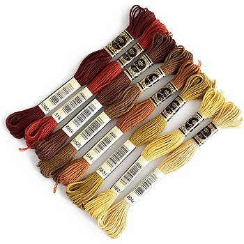8 Skeins 8 Colors 6-Ply Cotton Embroidery Floss, Cross Stitch Threads, Coffee Gradient Color Series, Mixed Color, 1mm, about 8.75 Yards(8m)/Skein, 1 skein/color