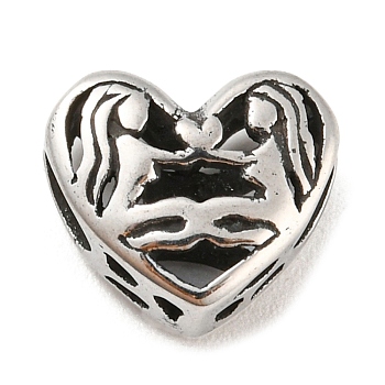 316 Surgical Stainless Steel  Hollow Out Beads, Heart with Twelve Constellations, Gemini
, Gemini, 10x12x6.5mm, Hole: 4mm