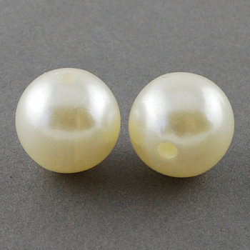 Imitated Pearl Acrylic Beads, Round, Creamy White, 14mm, Hole: 2mm