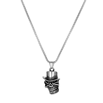 Skull Stainless Steel Pendant Necklaces for Men, Antique Silver, 23.62 inch(60cm), Pendant: 35x23.7mm