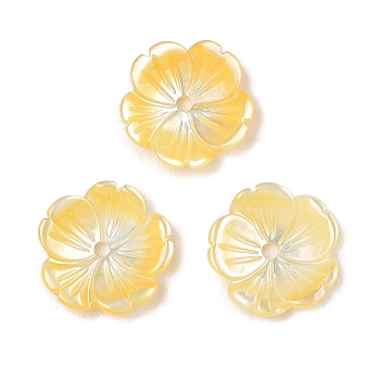 Natural Yellow Shell Carved Beads, Flower, 10x2.5mm, Hole: 1mm